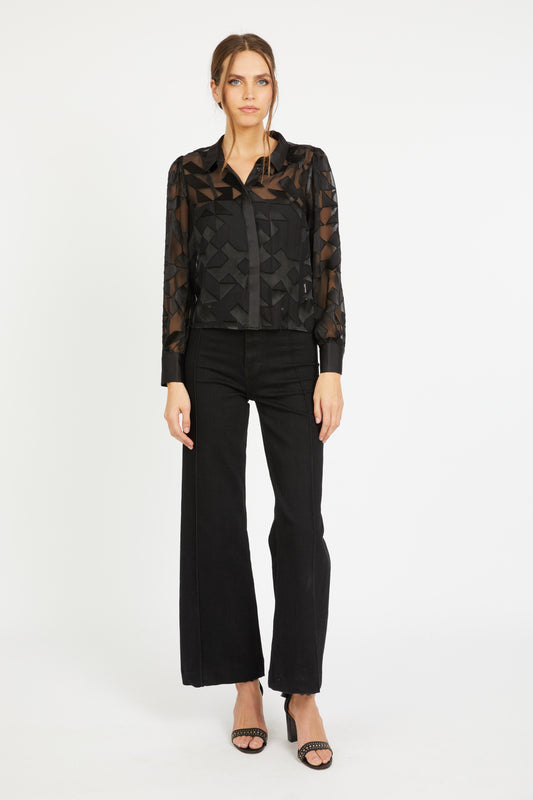 Emmie Top in Black Silk Geo Burnout