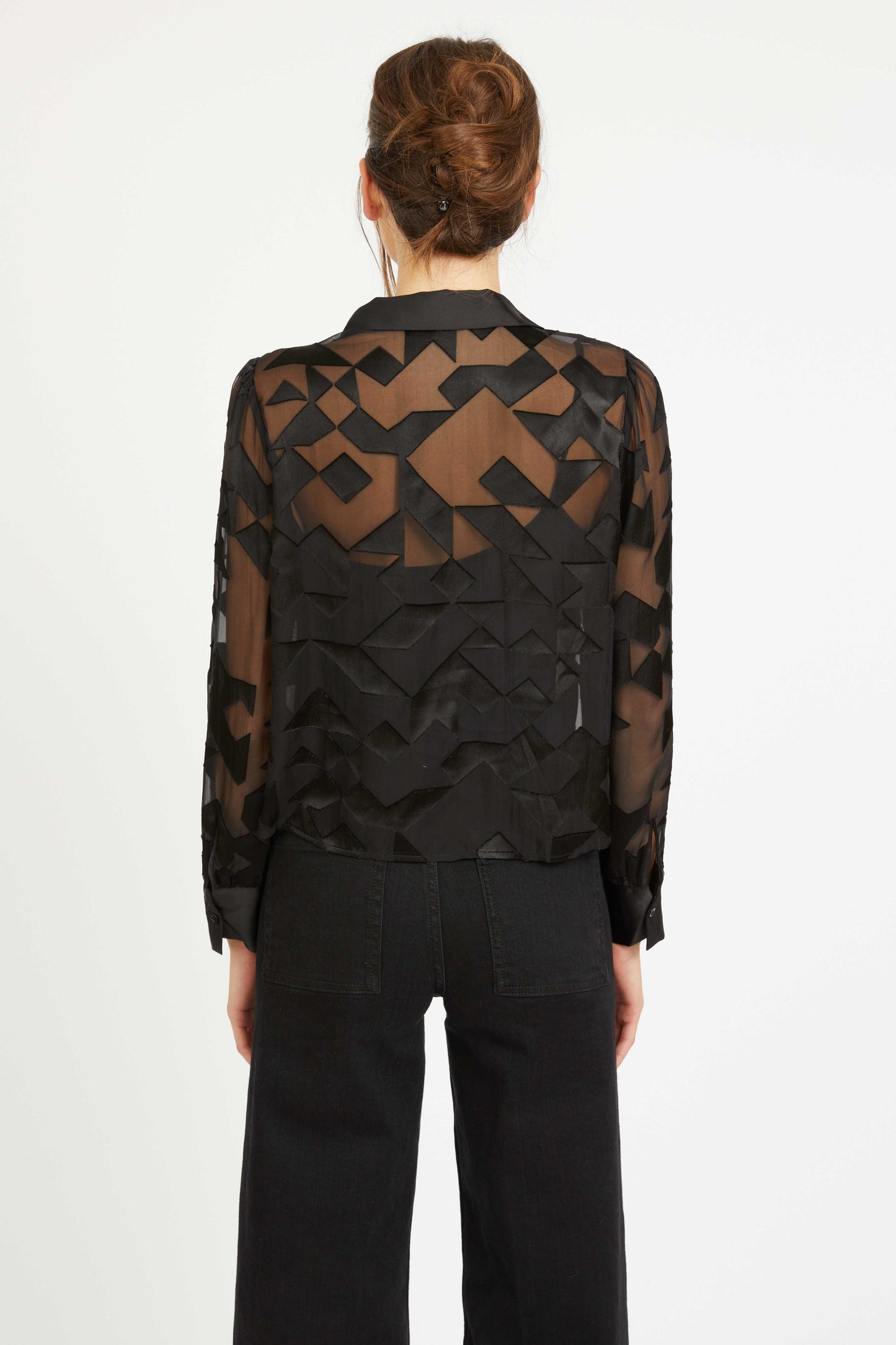 Emmie Top in Black Silk Geo Burnout