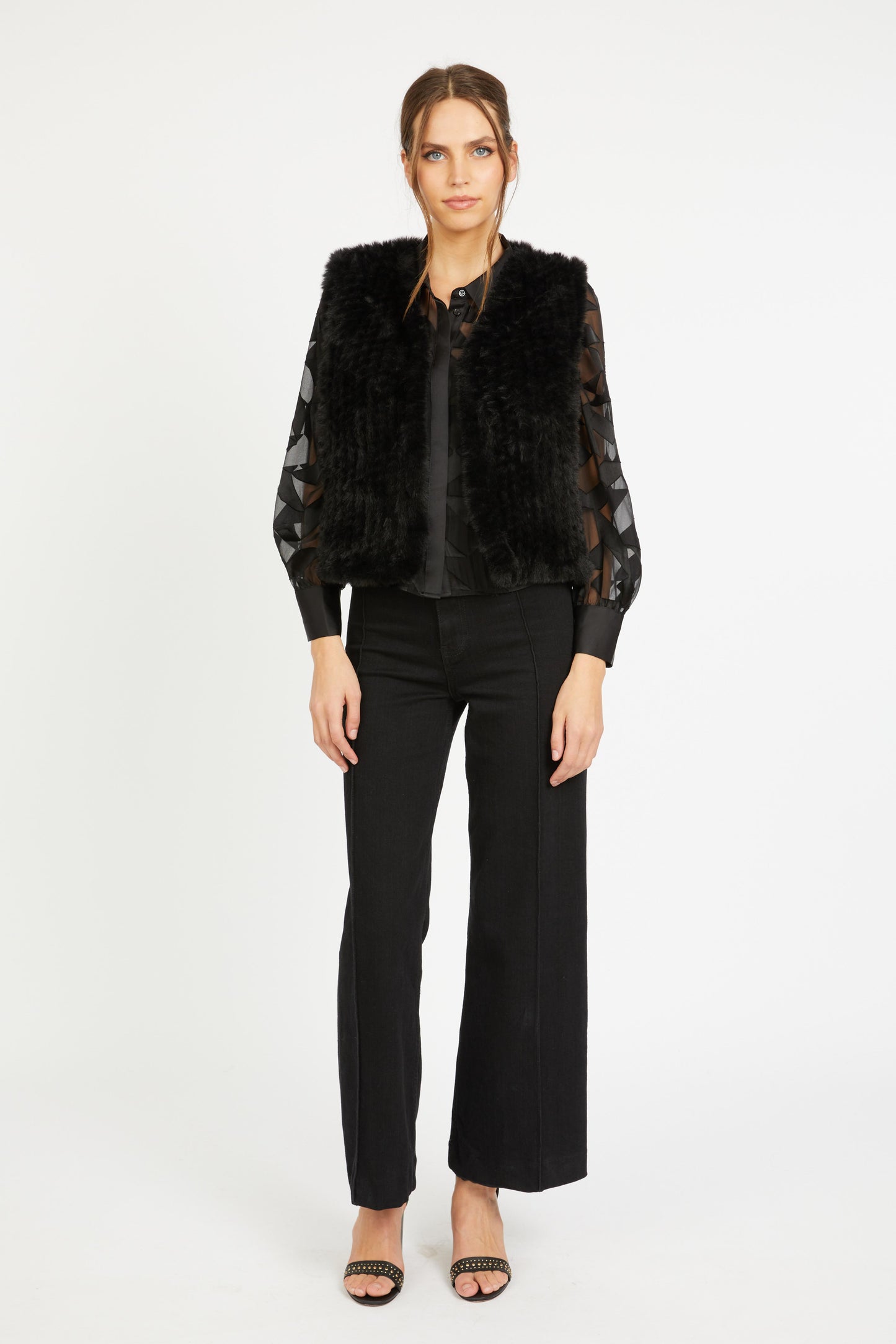 Emmie Top in Black Silk Geo Burnout