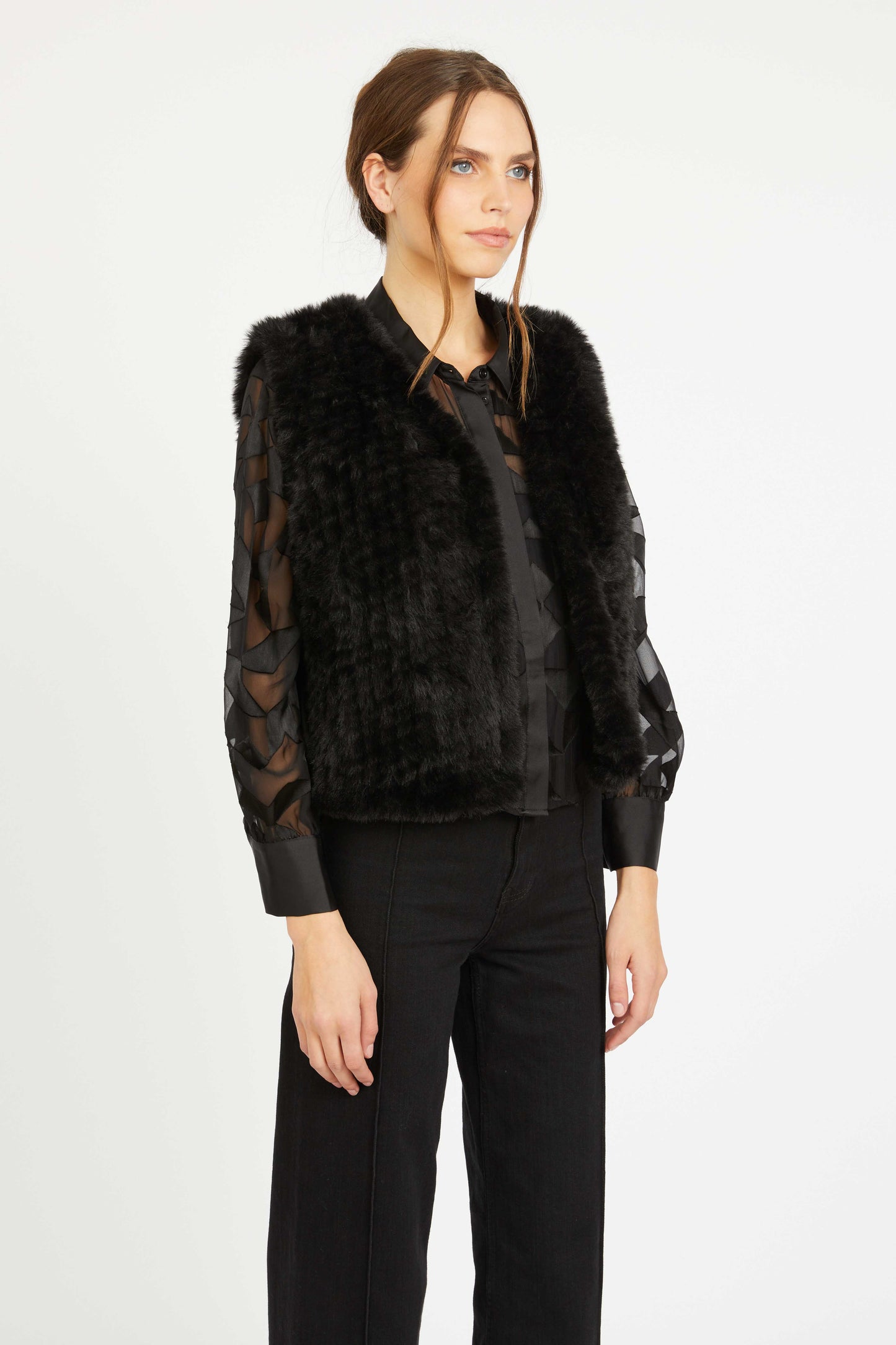 Emmie Top in Black Silk Geo Burnout