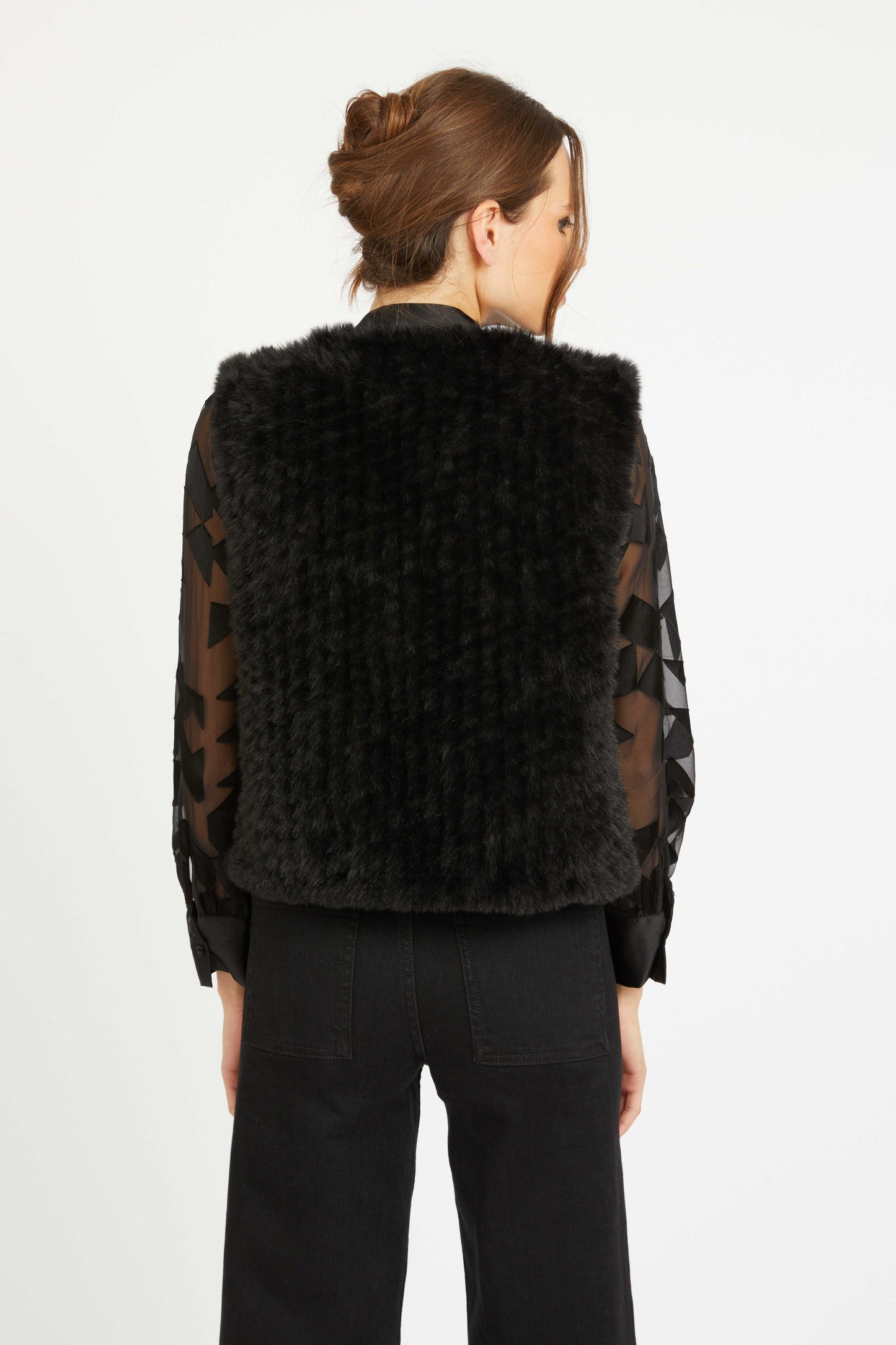 Emmie Top in Black Silk Geo Burnout