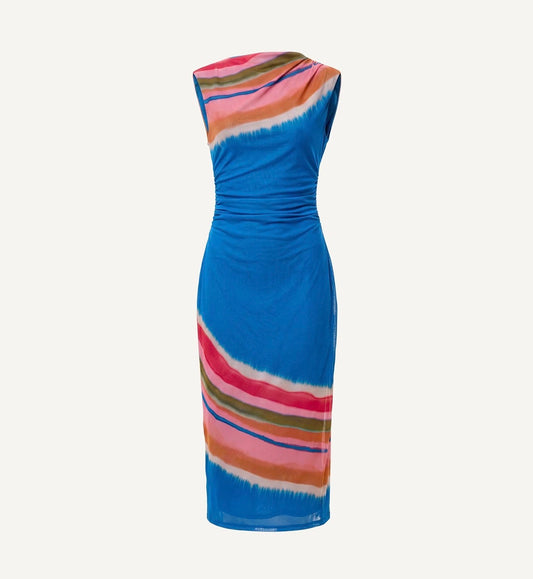 Carrie Midi Dress in Watercolor Stripe