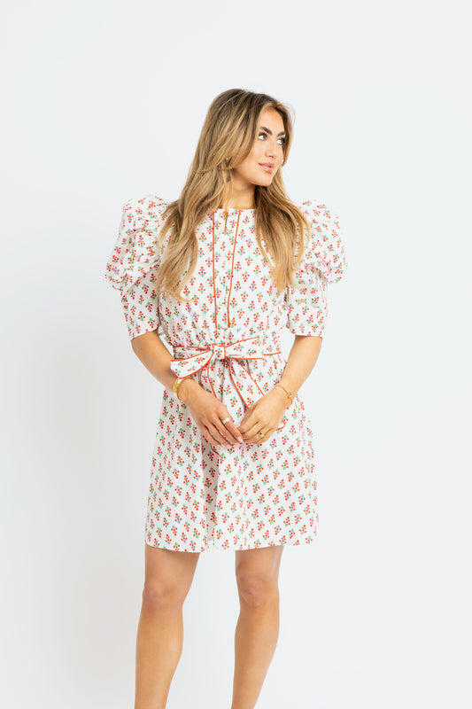 Digital Floral Short Shirt Dress with Tie
