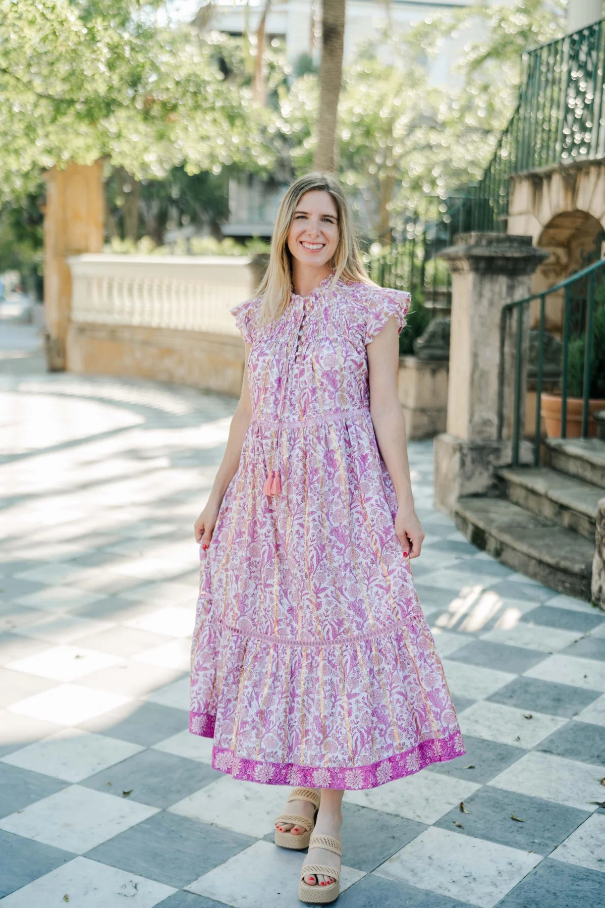 Nova Midi Dress in Pink Cherry