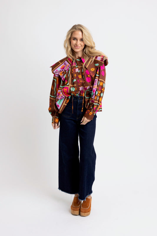 Floral Frame Collar Button Top