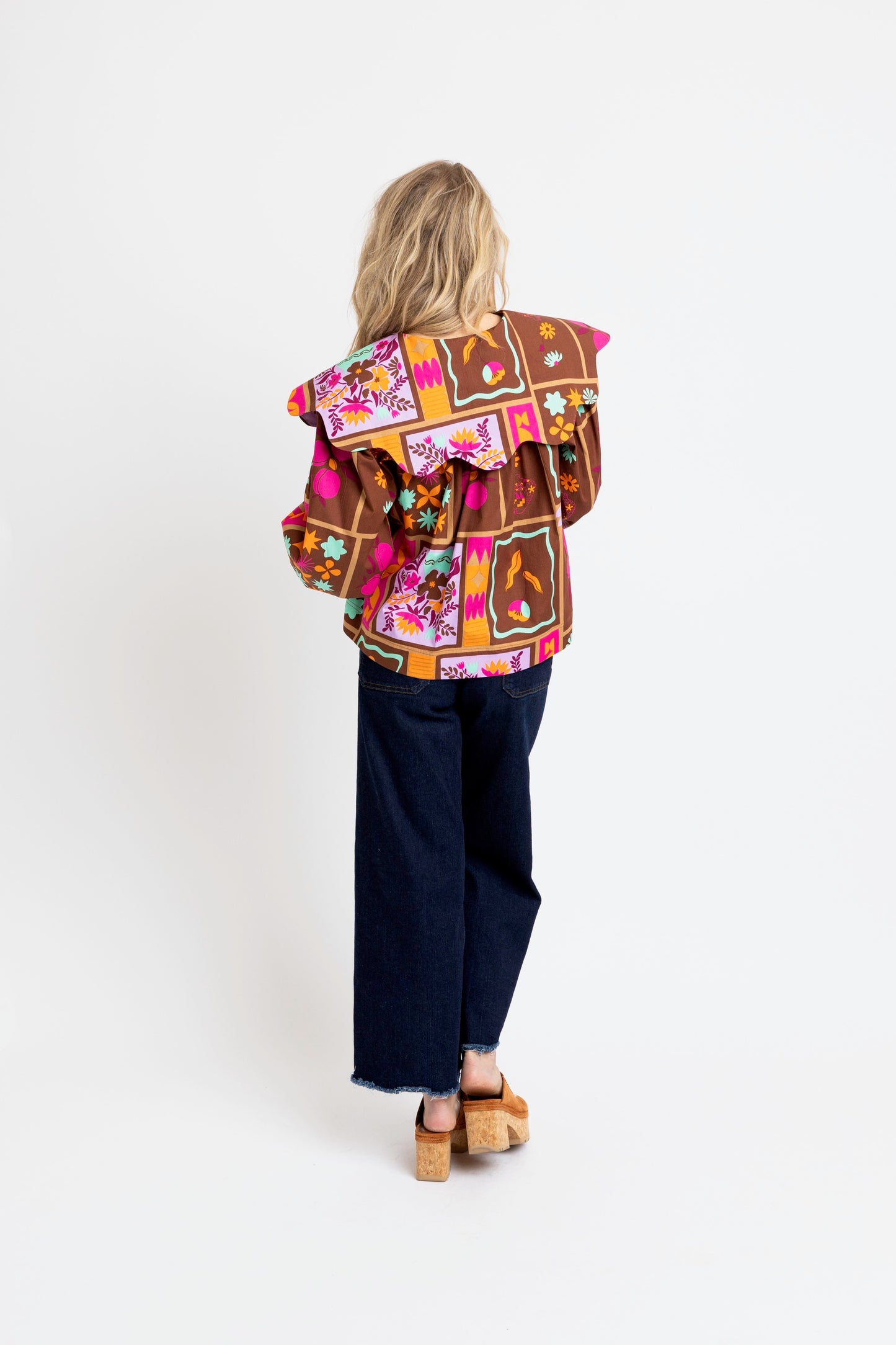 Floral Frame Collar Button Top