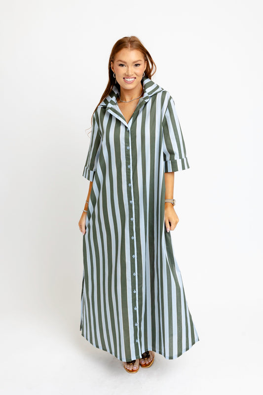 Bold Stripe Maxi Shirt Dress