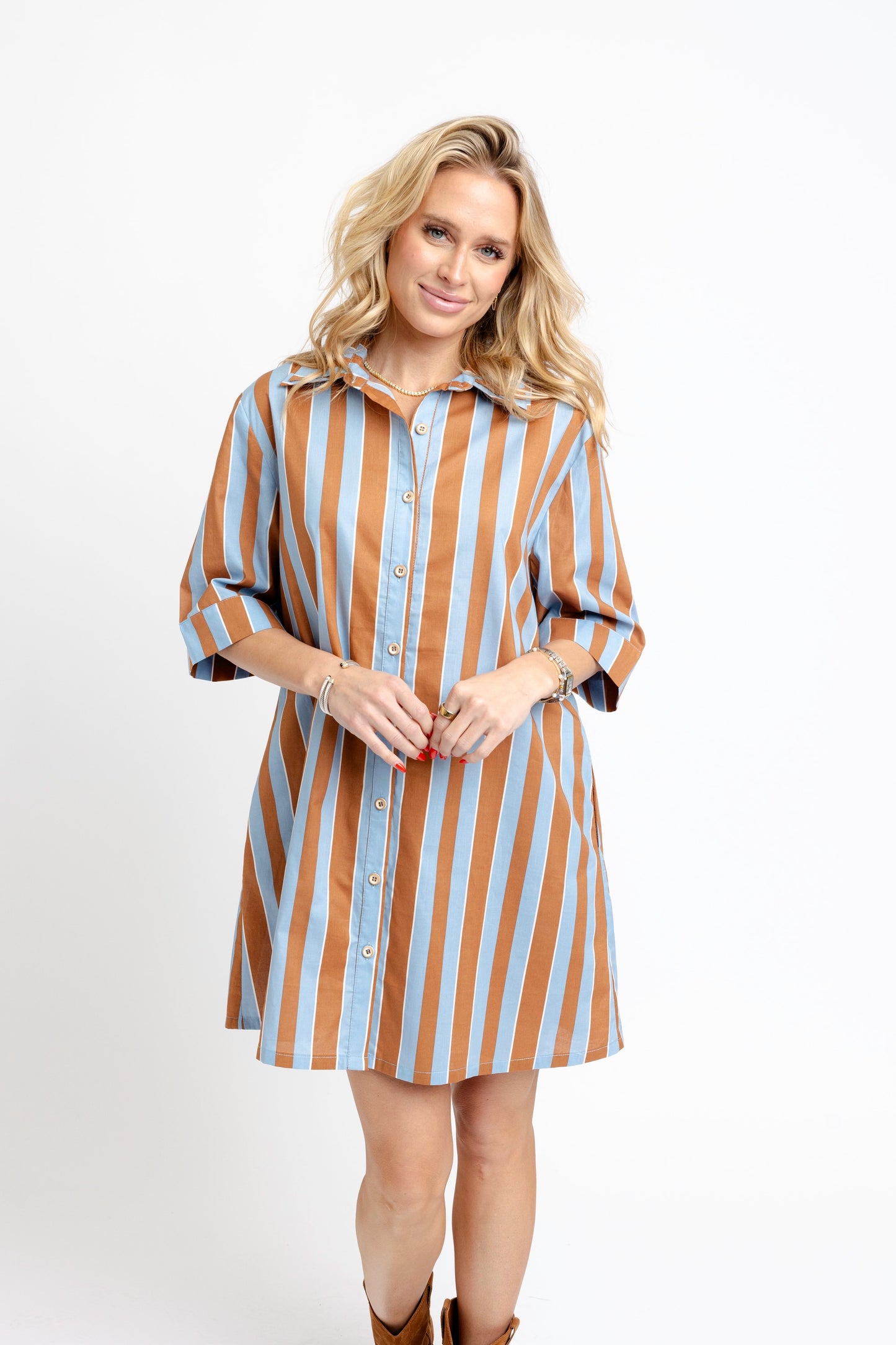 Bold Stripe Short Shirt Dress