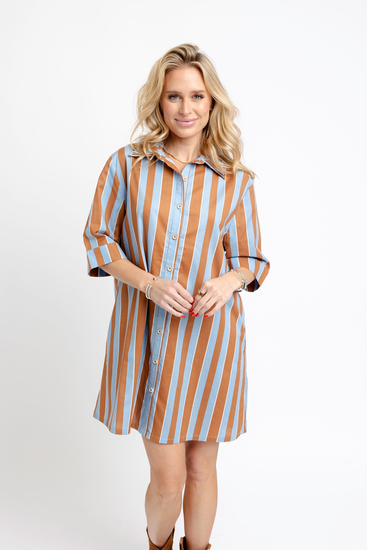 Bold Stripe Short Shirt Dress