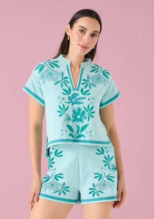Jessi Knit Short in Mint Palmetto Floral