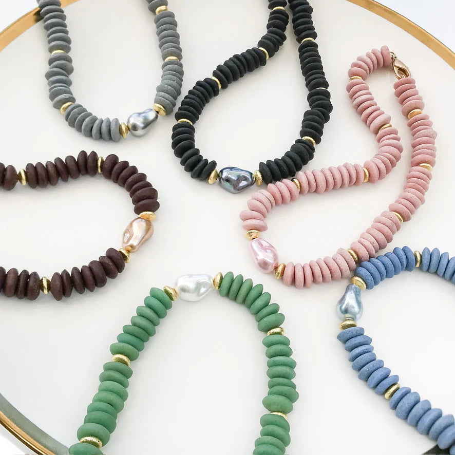 Heishi Necklace with Baroque Shell Pearl