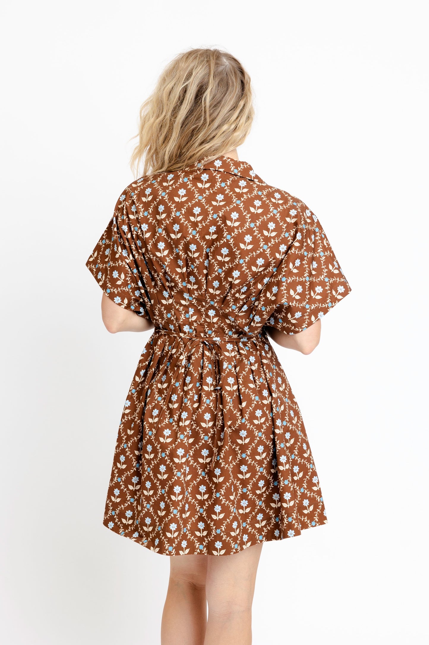 Brown Floral Poplin Shirt Dress
