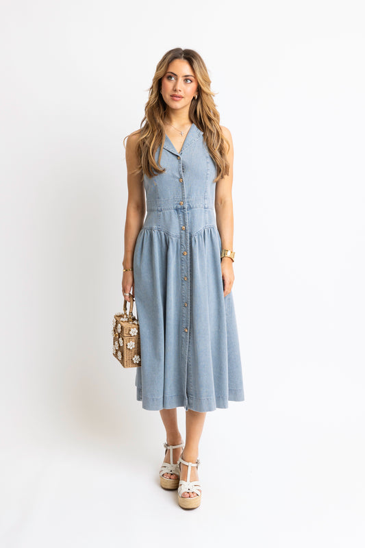 Denim 80's Midi Shirt Dress