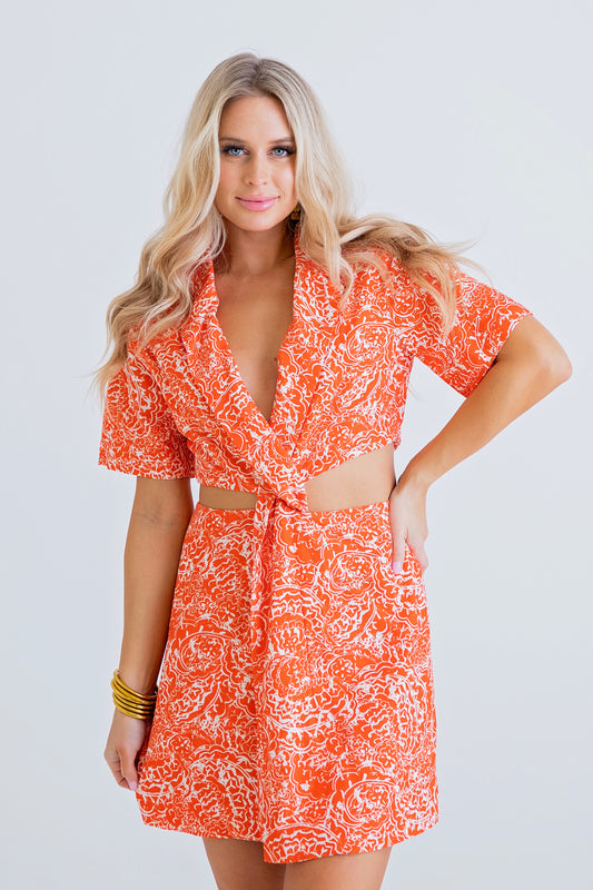 Abstract Wrap Cut Out Dress in Red