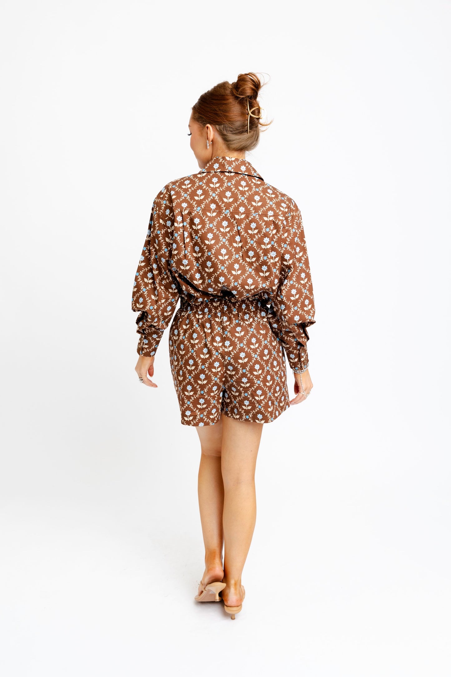 Brown Floral Poplin Short