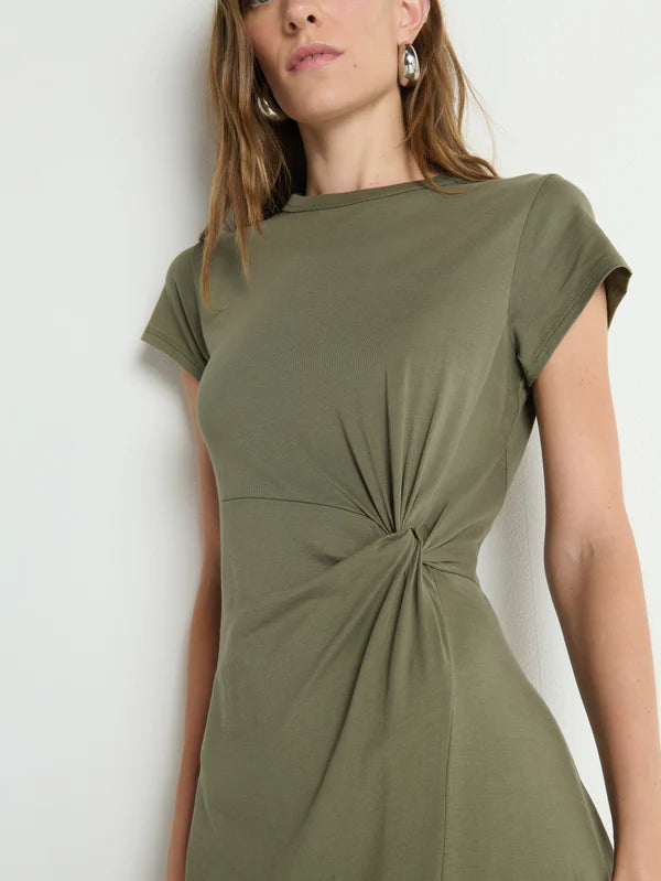 Frida Twist Midi Dress in Olive
