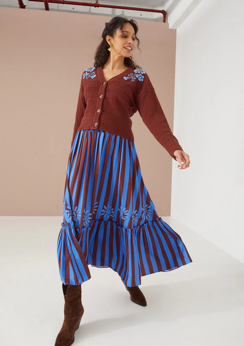 Farrah Skirt in Cinnamon Stripe Embroidery