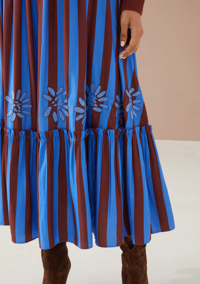 Farrah Skirt in Cinnamon Stripe Embroidery