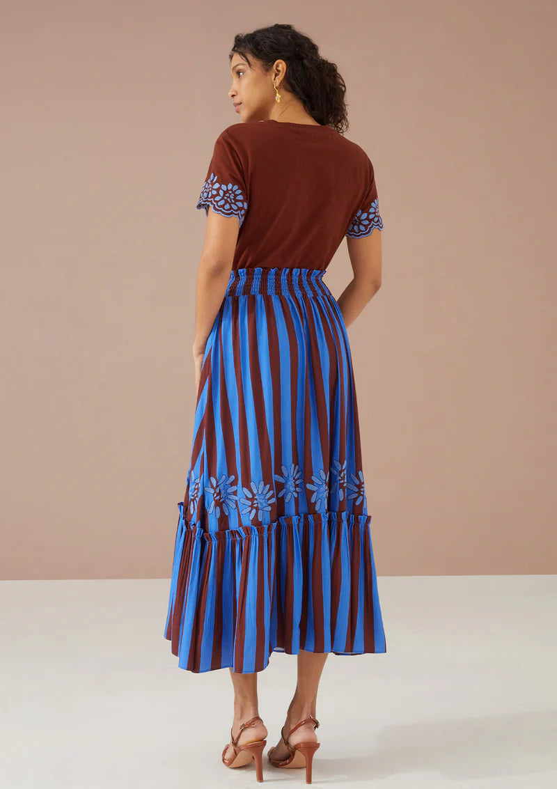 Farrah Skirt in Cinnamon Stripe Embroidery