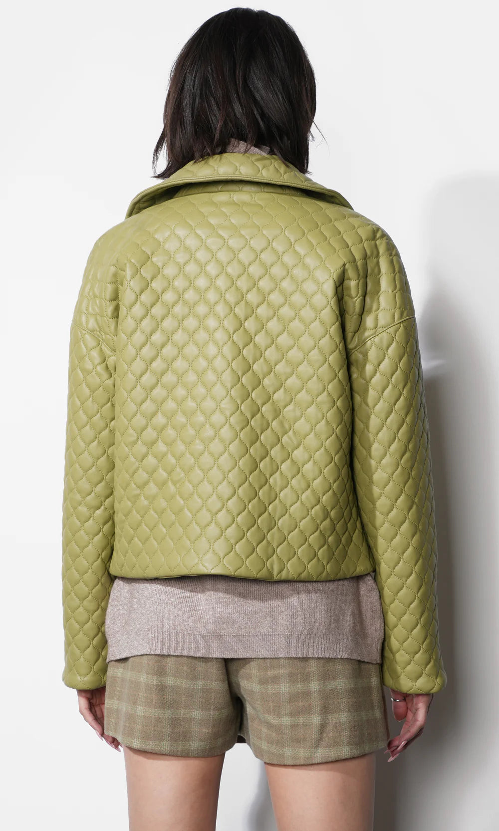 Sandra Quilted Vegan Leather Jacket in Algae Green
