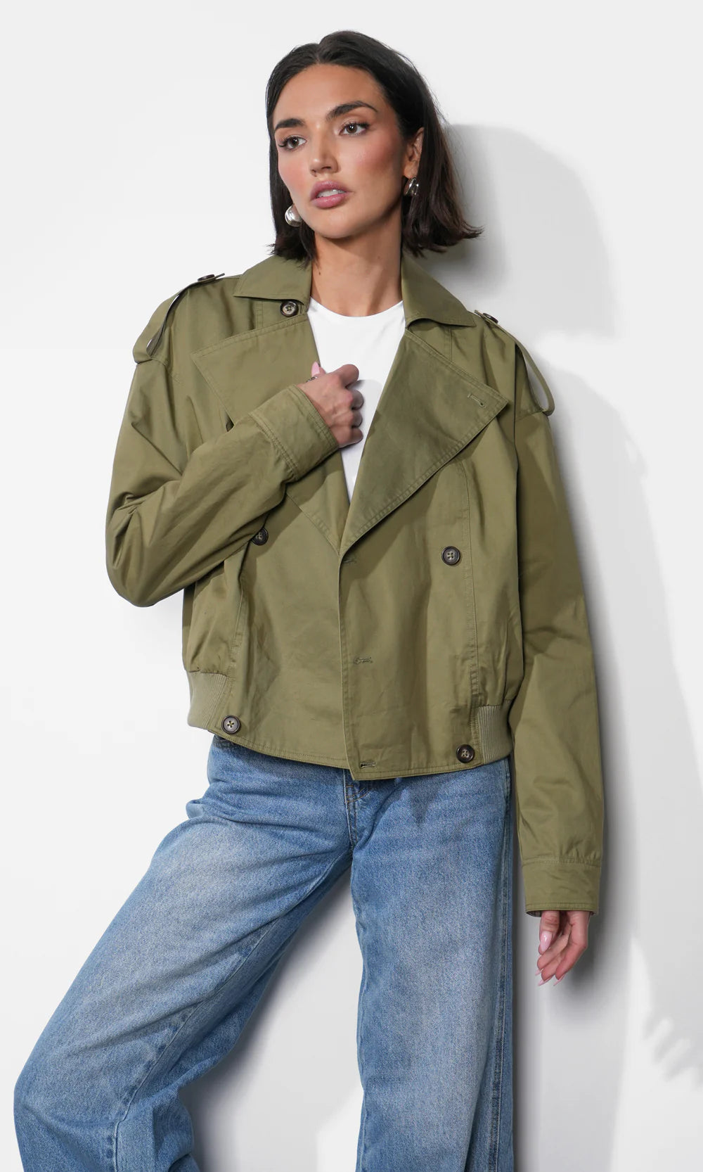 Riley Short Trench w/ Rib Band in Light Olive
