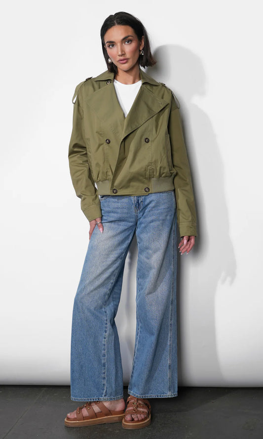 Riley Short Trench w/ Rib Band in Light Olive