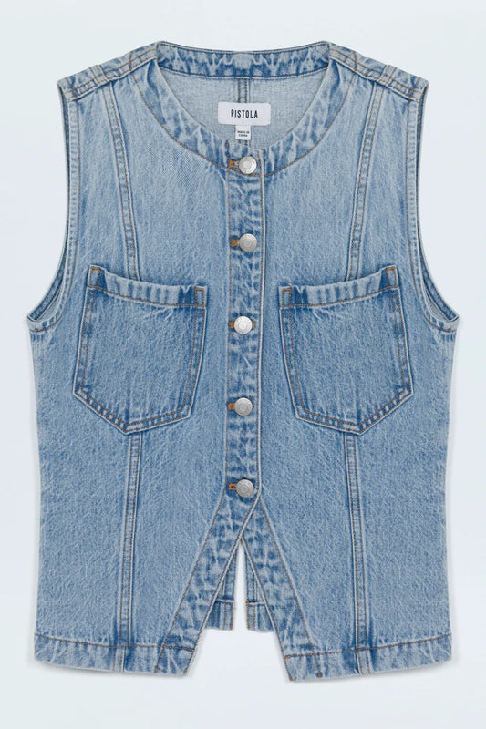 Gia Fitted Denim Vest in Gaze