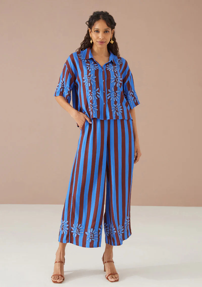 Roxy Shirt in Cinnamon Stripe Embroidery