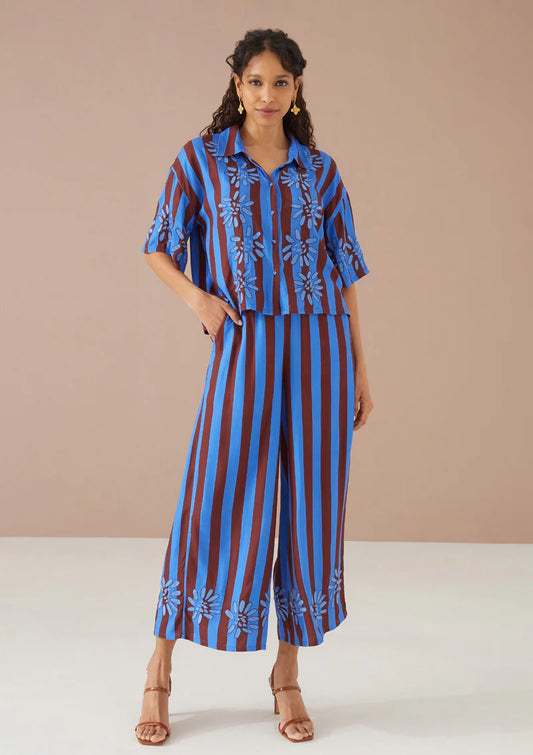 Roxy Shirt in Cinnamon Stripe Embroidery