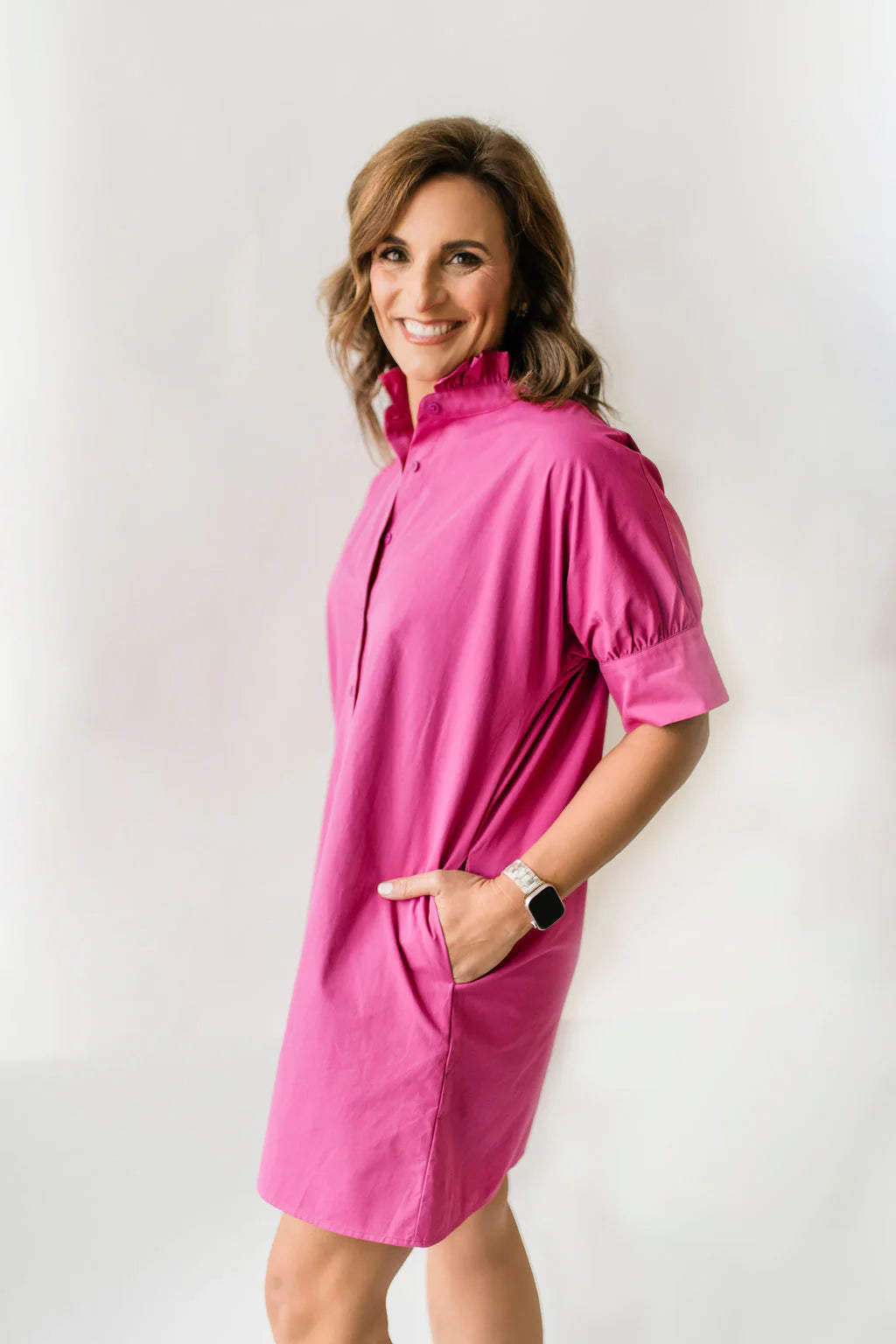 The Short Sleeve Ruffle Short Shirt Dress