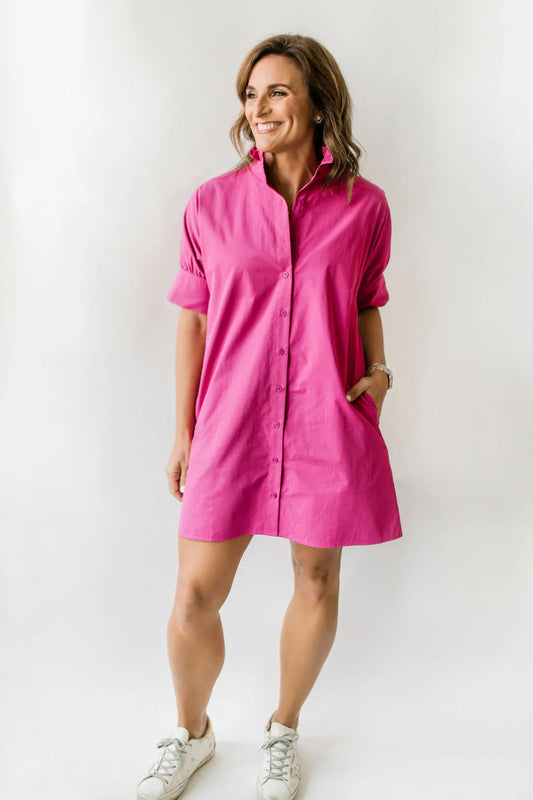 The Short Sleeve Ruffle Short Shirt Dress