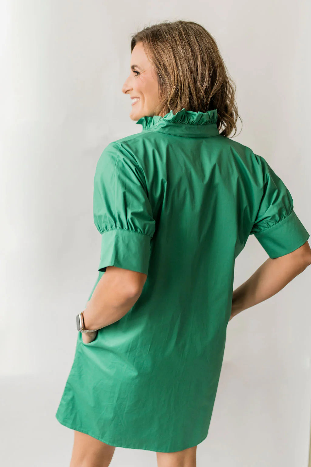 The Short Sleeve Ruffle Short Shirt Dress
