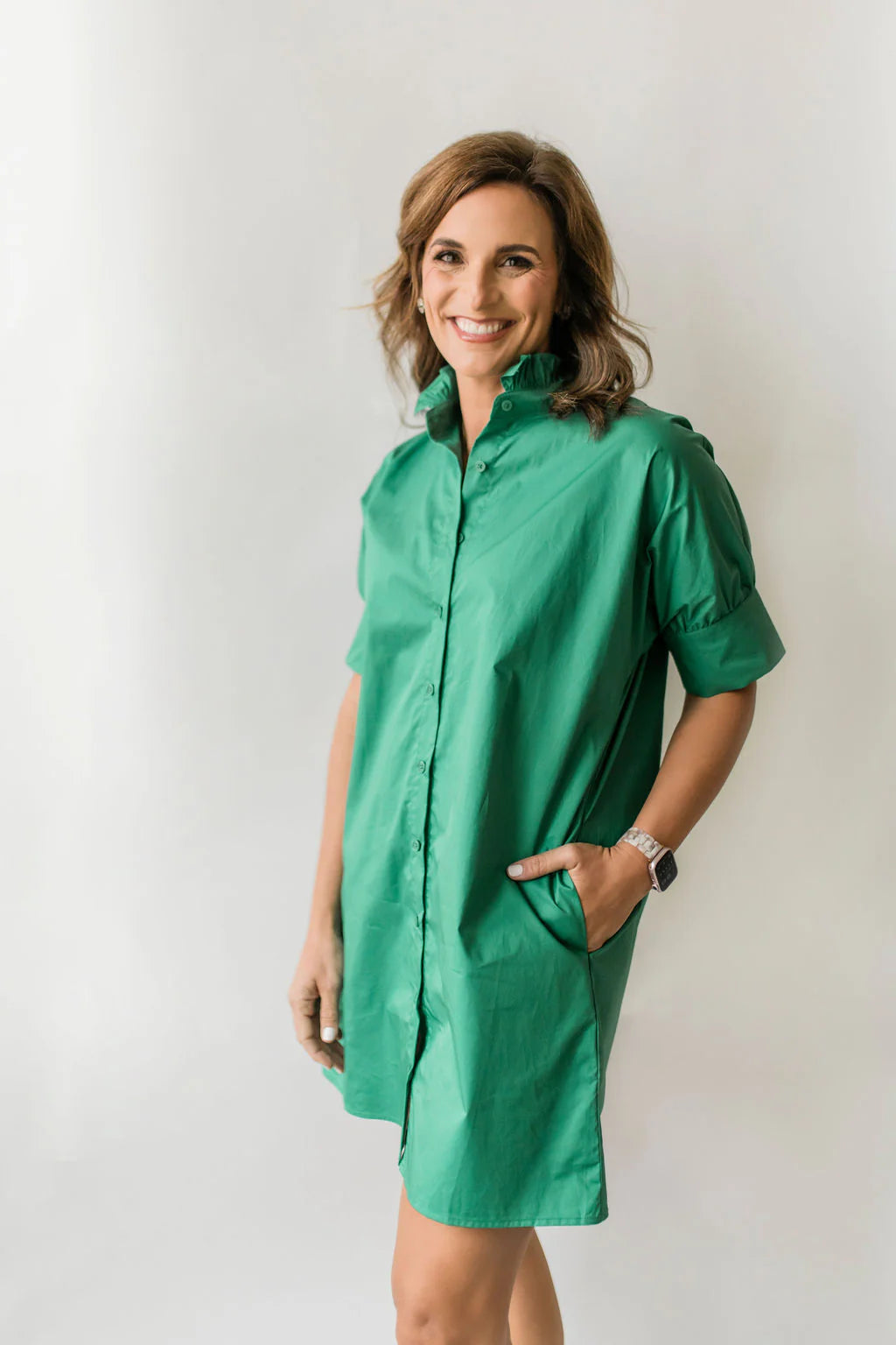The Short Sleeve Ruffle Short Shirt Dress