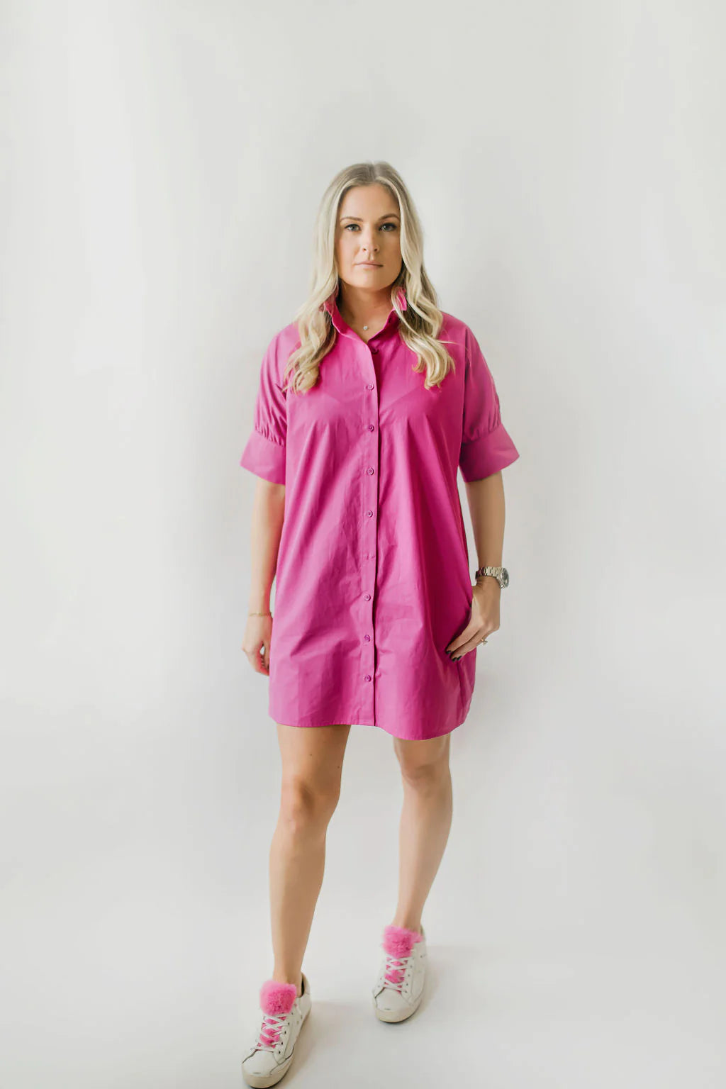 The Short Sleeve Ruffle Short Shirt Dress