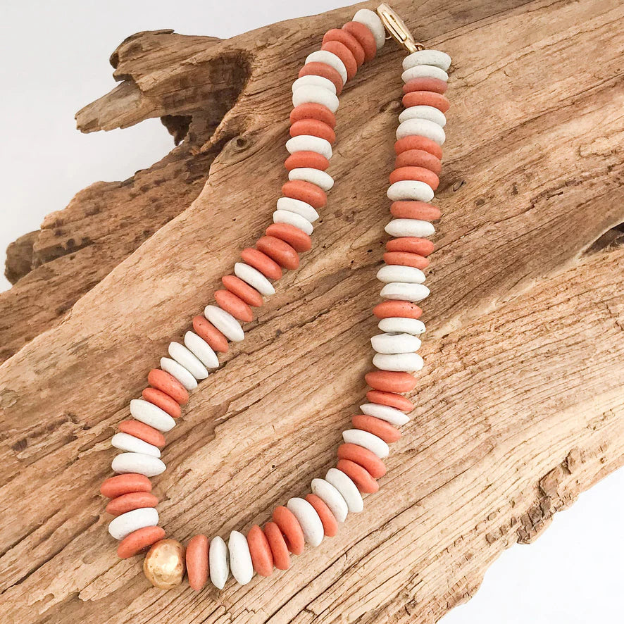 Heishi Clay Choker w/ Hammered Ball