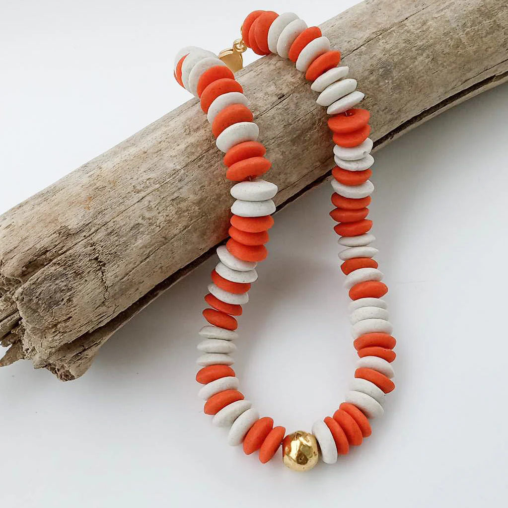 Heishi Clay Choker w/ Hammered Ball