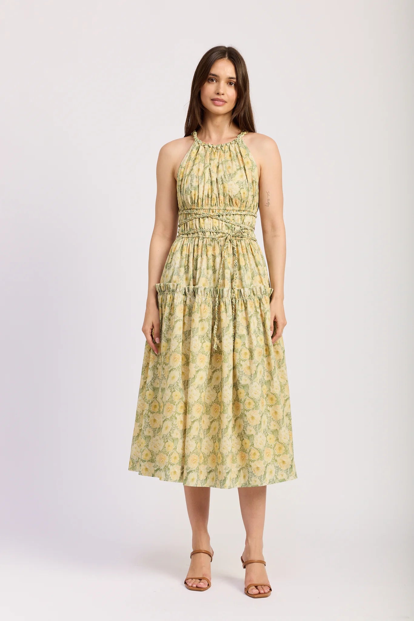 Blaine Midi Dress in Buttercup Sage