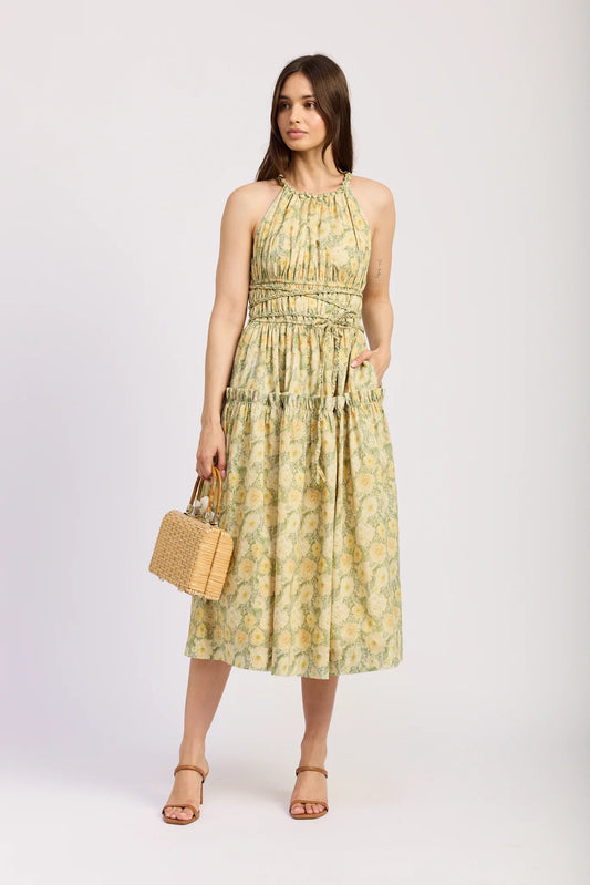 Blaine Midi Dress in Buttercup Sage