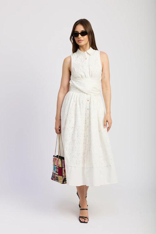 Courtney Midi Dress in White Eyelet