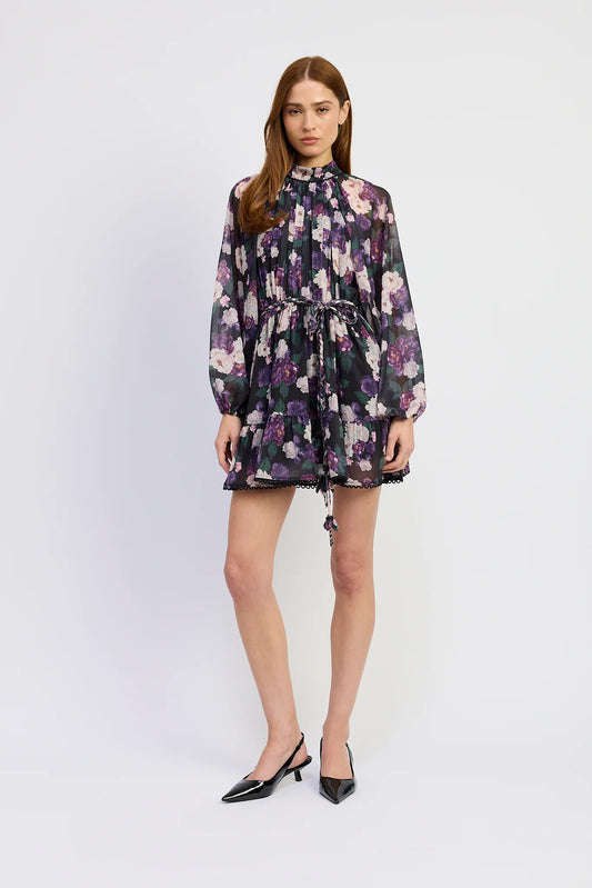 Jasmine Long Sleeve Mini Dress in Black Mauve