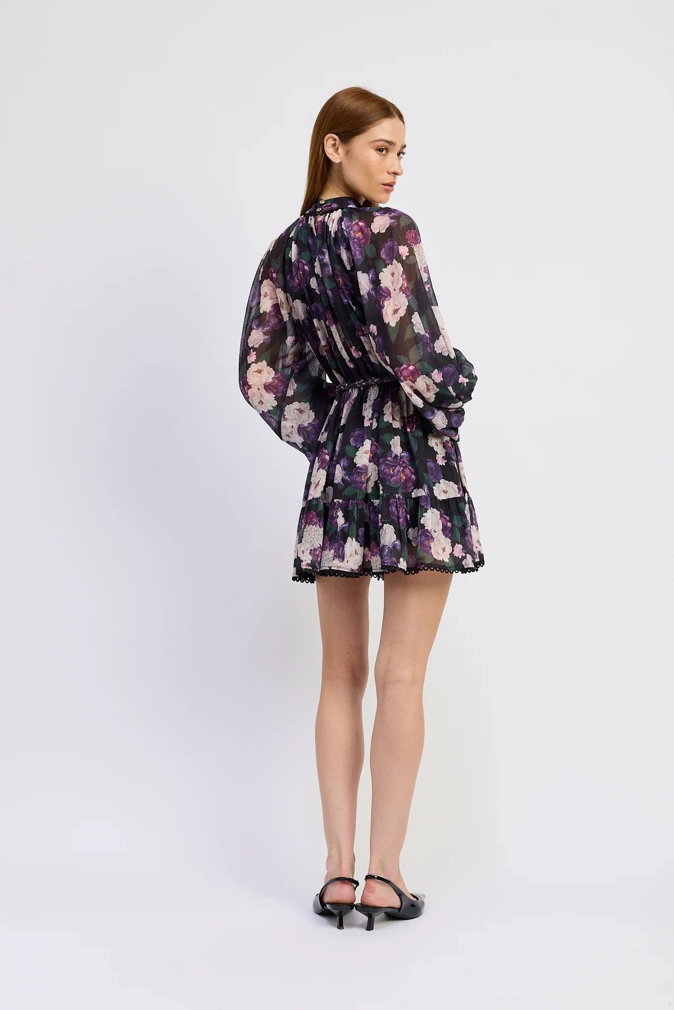 Jasmine Long Sleeve Mini Dress in Black Mauve