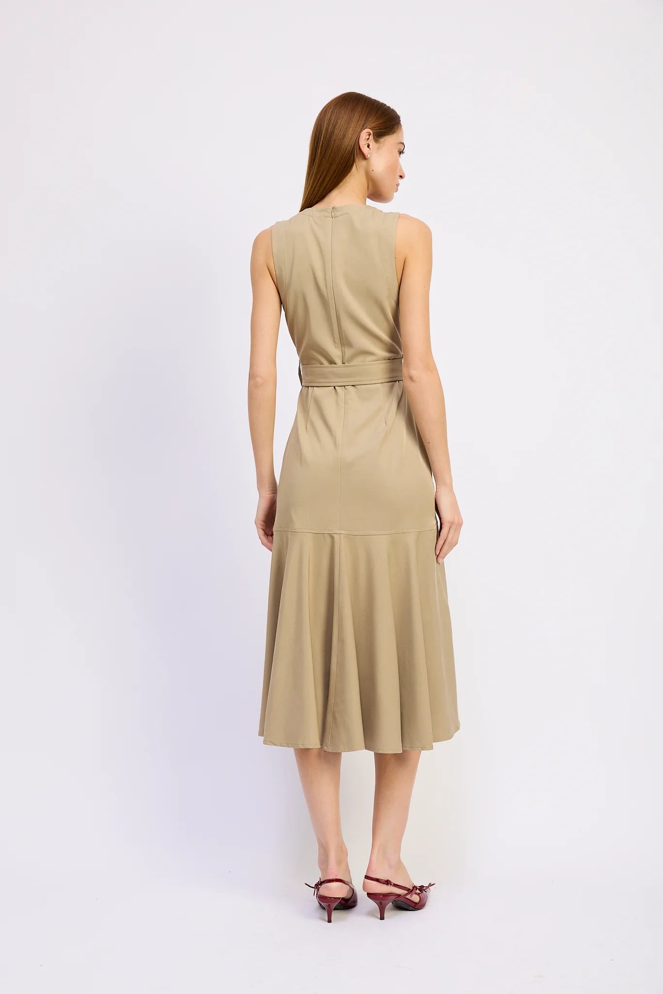 khaki midi dress Karen Millen Organdie Woven Shirt in and full midi coverage  the perfect modest layering base for everyday wear. Michael Kors Outlet Cotton Poplin