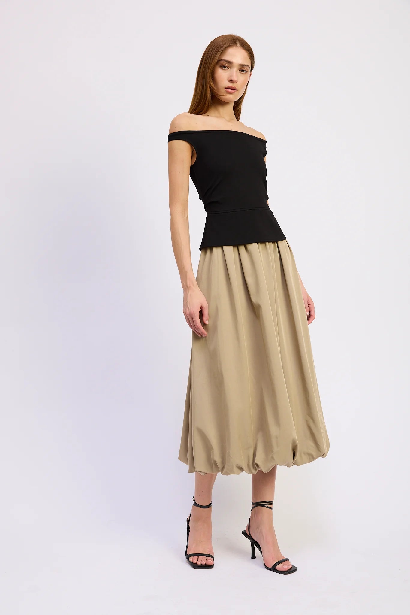 Autumn Mixed Media Midi Dress in Khaki