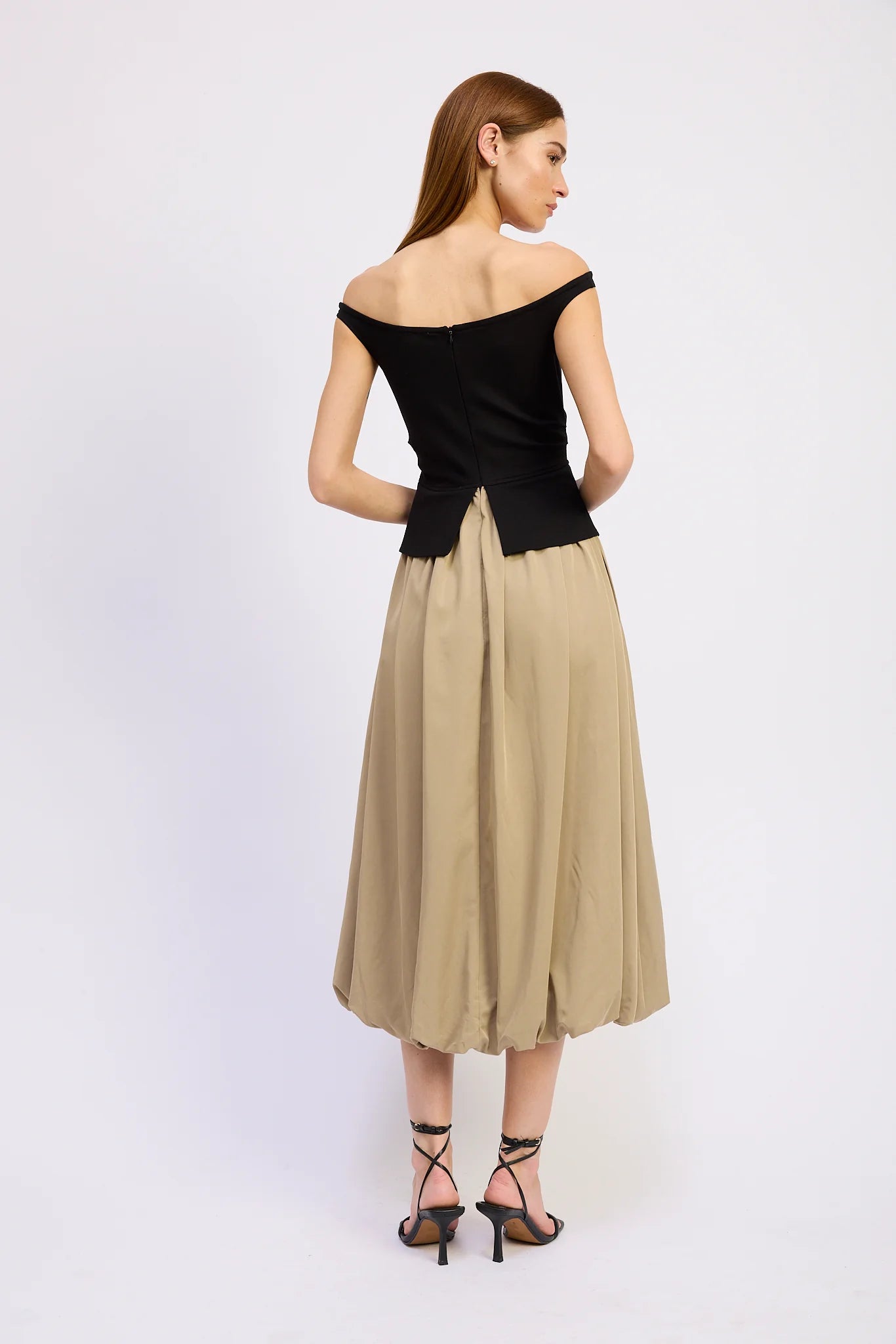 Autumn Mixed Media Midi Dress in Khaki