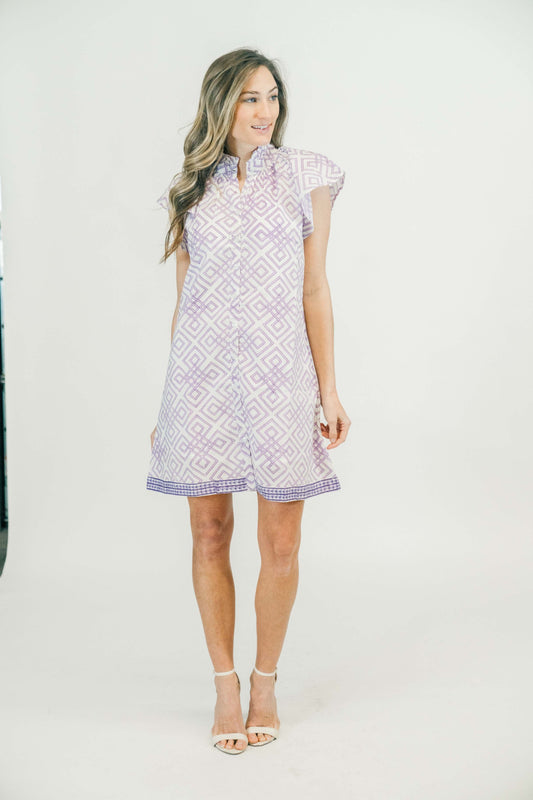 Lucia Short Dress in Orchid Grid