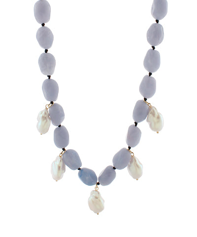 Blue Bead with Pearl Drop Necklace