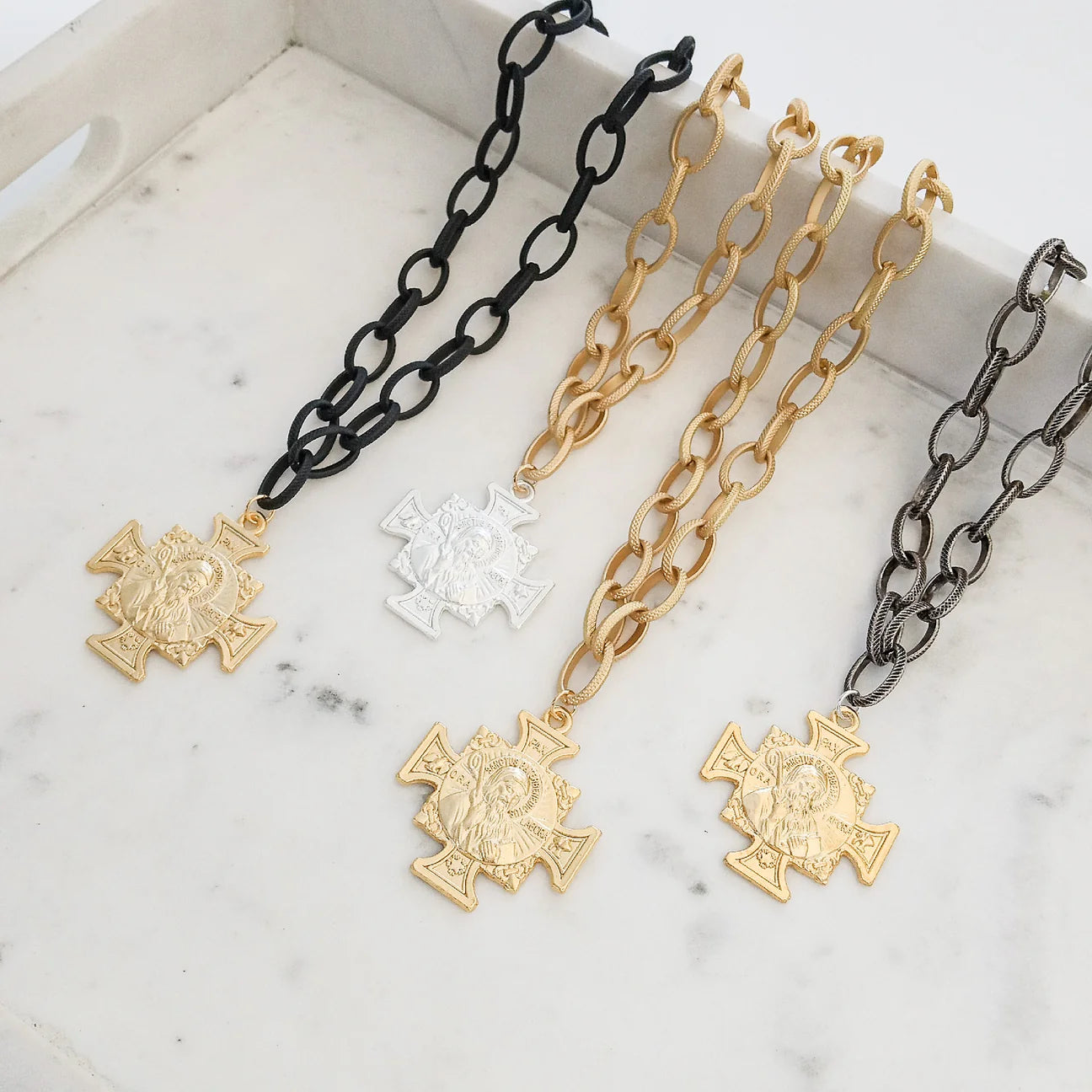 St Ben on Etched Chain Necklace