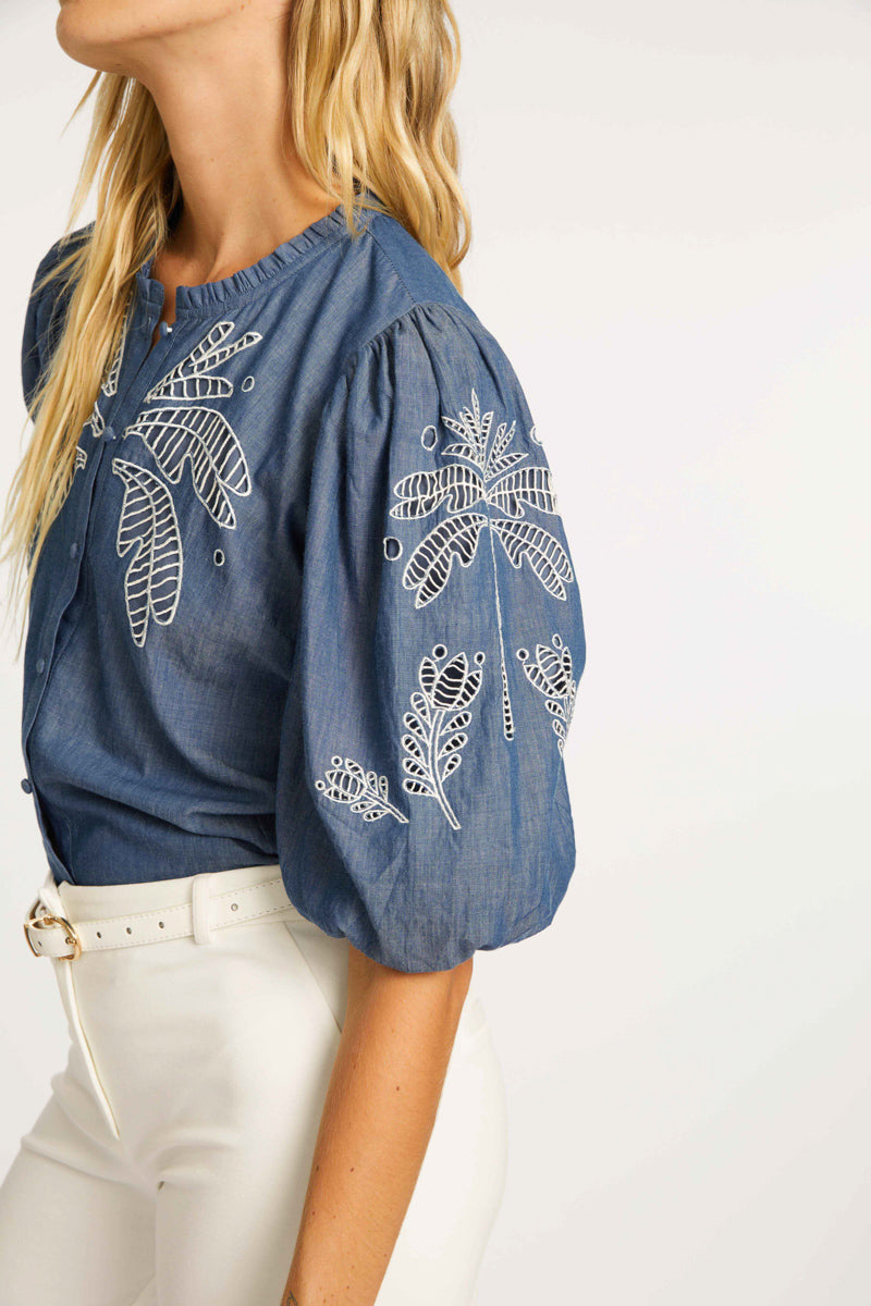 Veira Palm Chambray Top