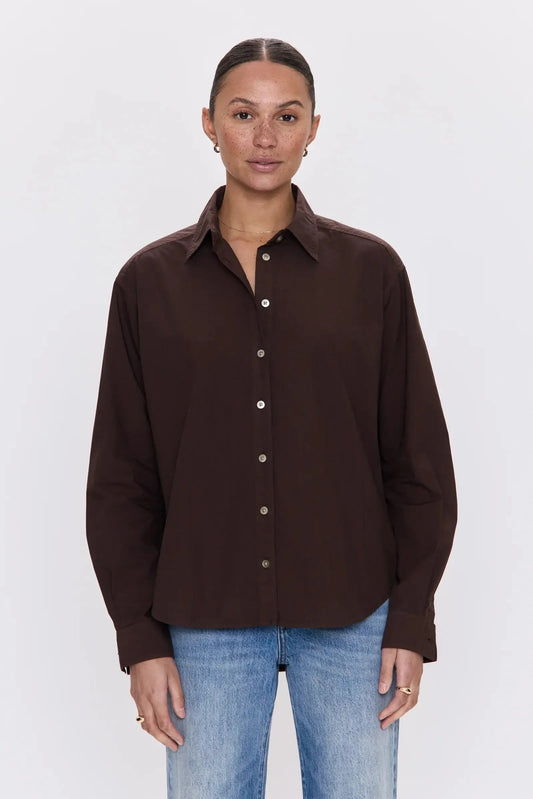 Finlay Oversized Button Up Blouse in Mocha
