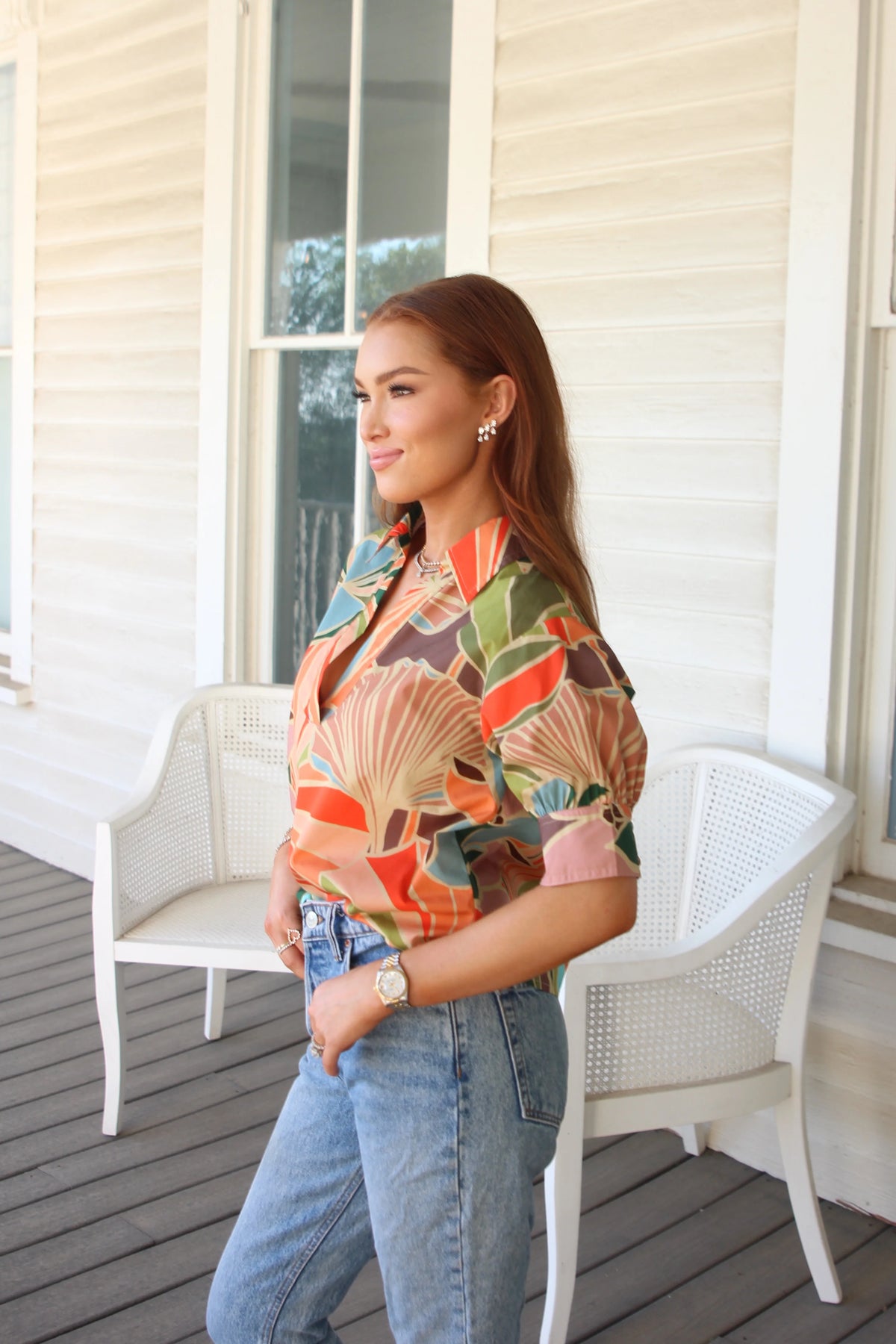 Fall Floral Vneck Collar Top